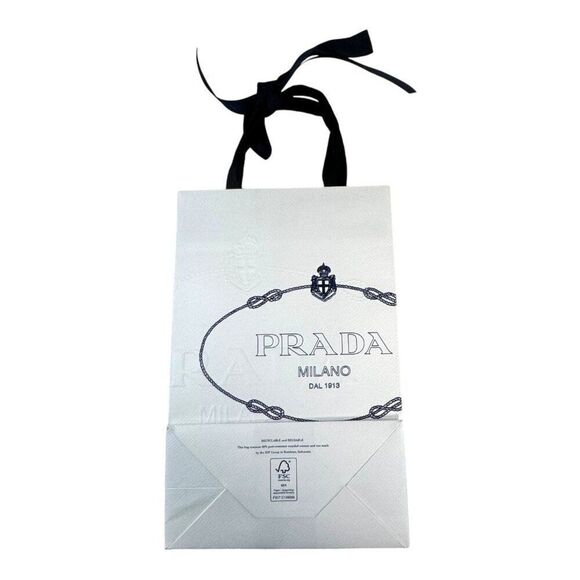Prada Milano White Paper Gift Bag With Ribbon Handles Authentic Scarf Jewelry - Picture 3 of 5
